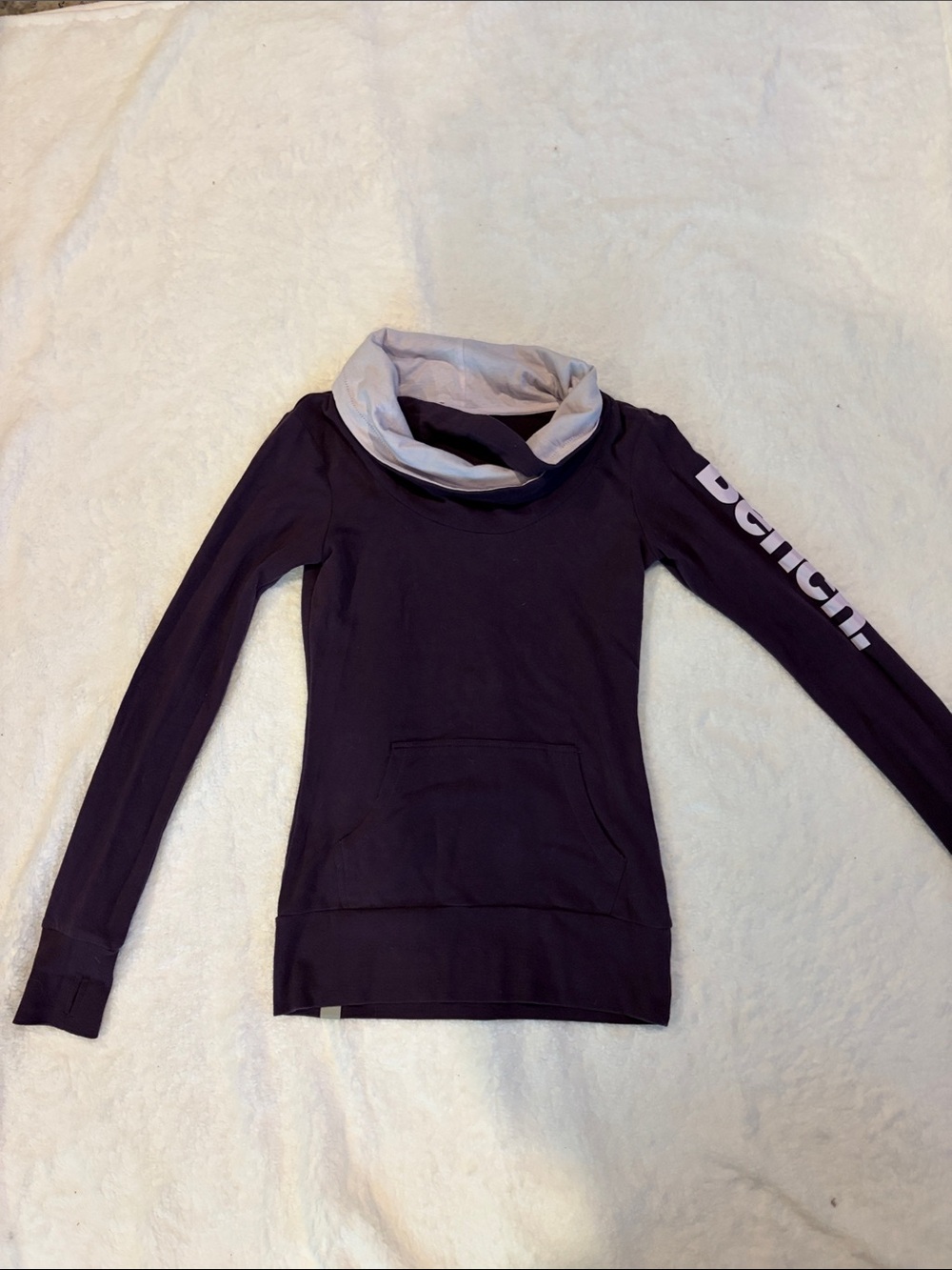 Bench Purple Funnel-Neck Pullover with Light Gray Collar